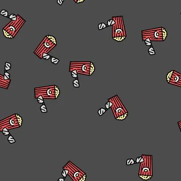 Popcorn 3d cinema glasses vector seamless pattern Stock Illustration