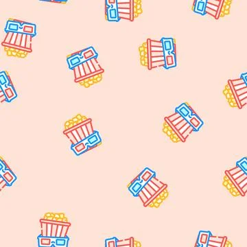 Popcorn 3d cinema glasses vector seamless pattern Ilustración de archivo