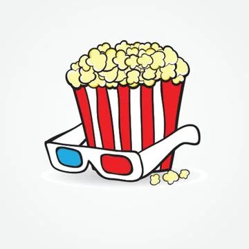 Popcorn and 3d glasses. Cinema concept background Stock Illustration