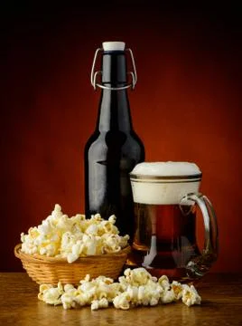 Popcorn and beer Stock Photos