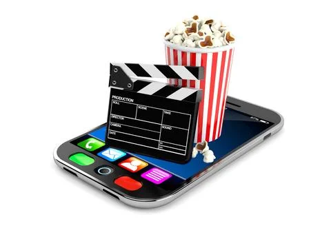 Popcorn and clapboard on smartphone Stock Illustration