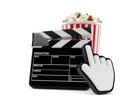 Popcorn and clapboard with web cursor Stock Illustration
