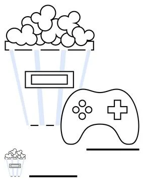 Popcorn and Gaming Controller Representing Entertainment and Leisure Activiti 스톡 일러스트