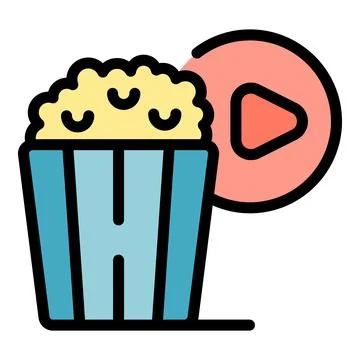 Popcorn and play button representing movie streaming service Stock Illustration