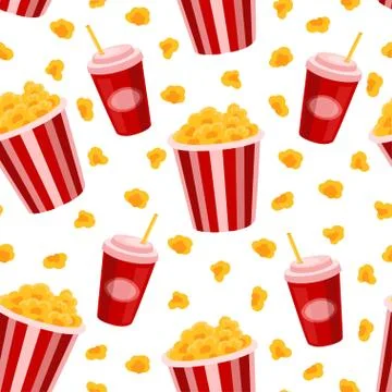 Popcorn and soda vector seamless pattern. Stock Illustration