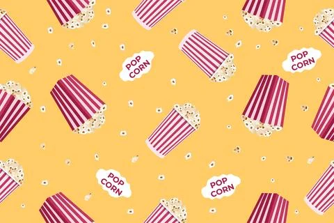 Popcorn background. Vector illustration isolated on a yellow background Stock Illustration