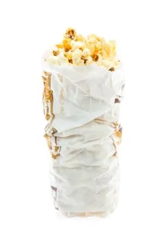 Popcorn in bag on white background Foto stock