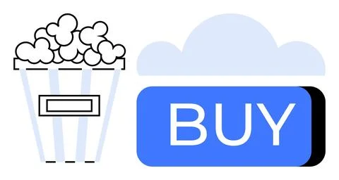 Popcorn Box and Buy Button Next to Cloud - Digital Movie Purchase Concept Stock Illustration
