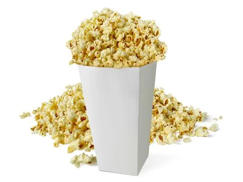 Popcorn in box isolated on white background Foto stock