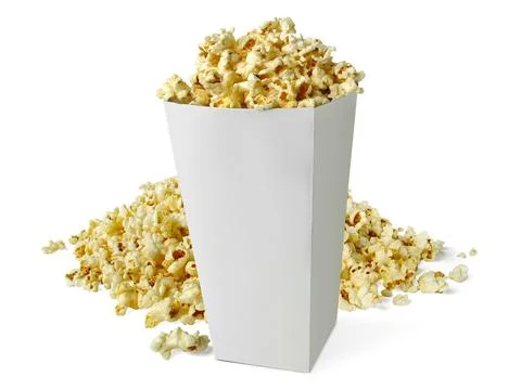 Popcorn in box isolated on white background Stock Photos