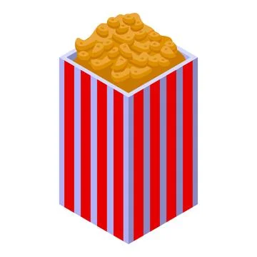 Popcorn box with red and purple stripes overflowing with popcorn kernels in.. Stock Illustration