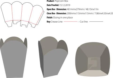 PopCorn box template die cut vector-eps Stock Illustration
