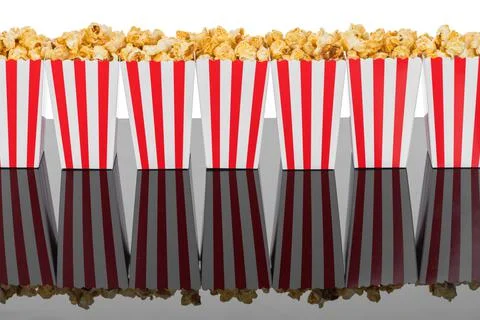 Popcorn boxes on black reflective background Foto stock