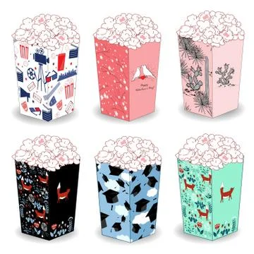 Popcorn bucket boxes design Stock Illustration