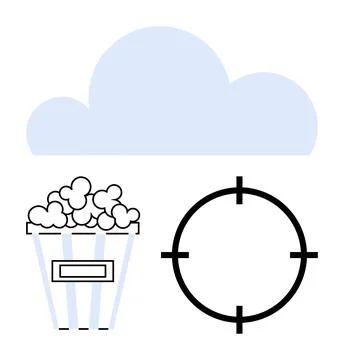 Popcorn bucket, cloud, and target sign. Ideal for streaming services, enterta 스톡 일러스트