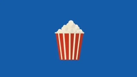 Popcorn bucket icon animation in flat design style on a solid blue background Stock Footage 332673638