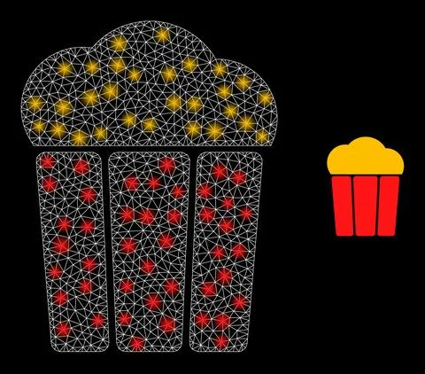 Popcorn Bucket Icon - Wireframe Mesh with Constellation Nodes Stock Illustration