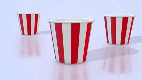 Popcorn Buckets on a Light Reflective Floor. Popcorn Boxes 3D Animation. 4K Stock Footage 304758893