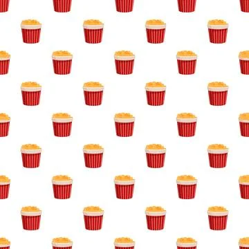 Popcorn buckets with red stripes repeat in a seamless pattern Stock Illustration