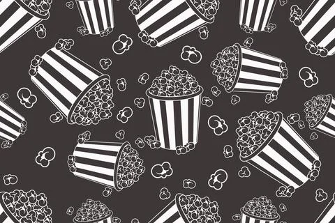 Popcorn Buckets Seamless Pattern in Black and White Style Stock Illustration