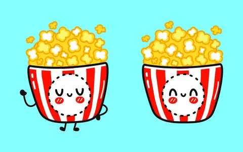 Popcorn character. Vector hand drawn cartoon kawaii character illustration .. Stock Illustration