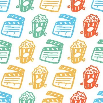 Popcorn Clapboard Seamless Pattern Pixel Art. Vector seamless pattern illus.. Stock Illustration