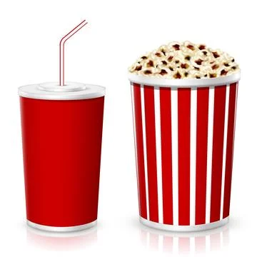 Popcorn with cola cup isolated on white background Stock Illustration