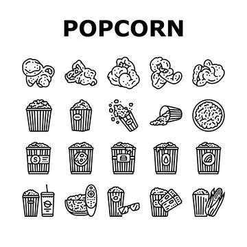 Popcorn corn pop cinema icons set vector Stock Illustration