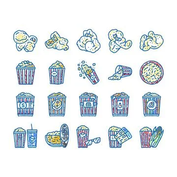 Popcorn corn pop cinema icons hand drawn Stock Illustration