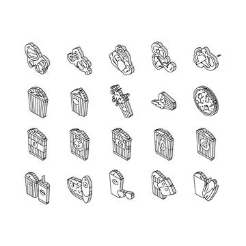 Popcorn corn pop cinema isometric icons set vector Stock Illustration