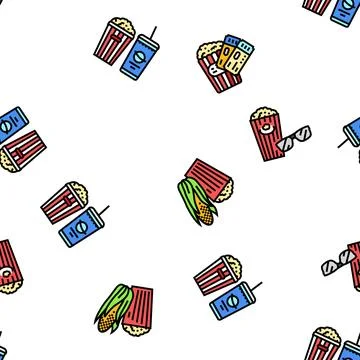 Popcorn corn pop cinema vector seamless pattern Stock Illustration