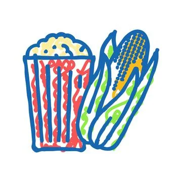 Popcorn corn yellow icon doodle illustration Stock Illustration