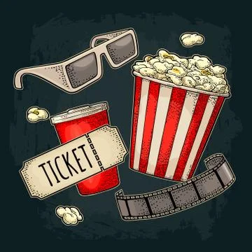 Cinema Movie Reel Film Strip 3d Glasses Vector Illustration