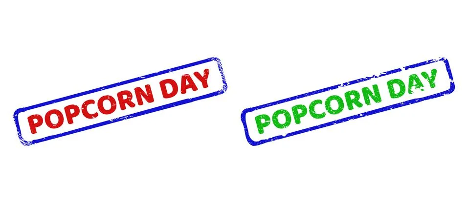 POPCORN DAY Bicolor Rough Rectangular Stamps with Unclean Textures Stock Illustration