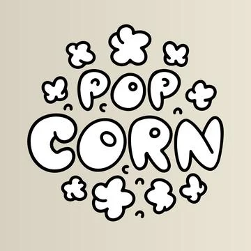 Popcorn doodle logo. Lettering vector illustration Stock Illustration