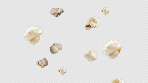 Popcorn falling down : popcorn shower with transparent background Stock Footage 153244631