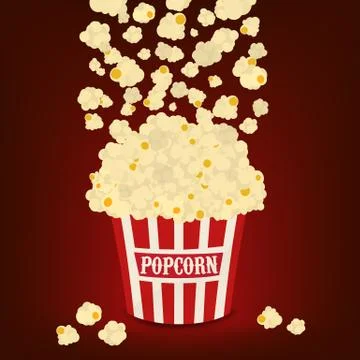 Popcorn falling in the striped popcorn bag Illustrazione stock