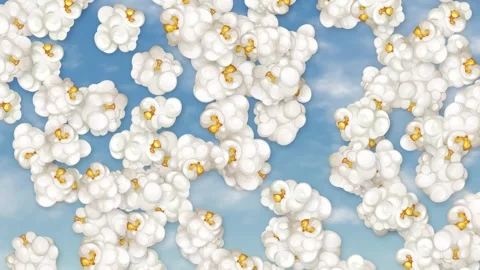 Popcorn Falling Through Blue Sky with Soft White Clouds Stock Footage 345307962