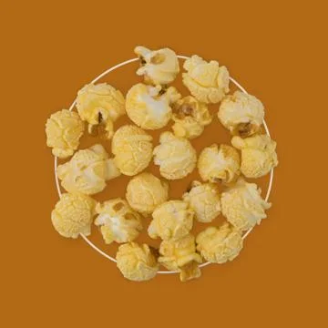 Popcorn flat lay composition on color background. cinema snack concept Modern Stock Photos