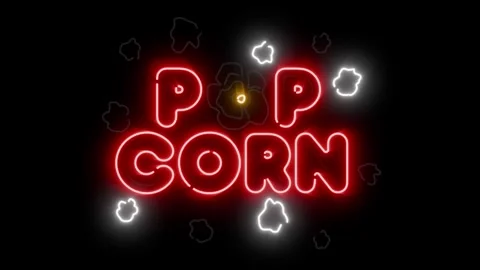 Popcorn flickering neon sign loop animation uniform background for easy blending Stock Footage 333173196