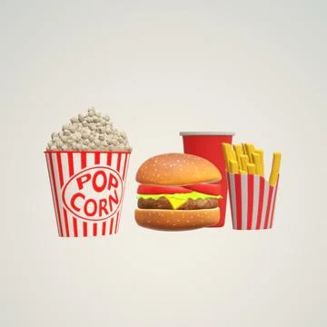 Popcorn, hamburger, food Stock Illustration