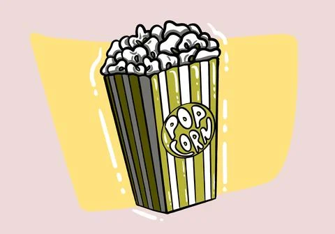Popcorn hand drawn vector. pop corn, cinema movie box, food bucket, film snack,  Stock Illustration