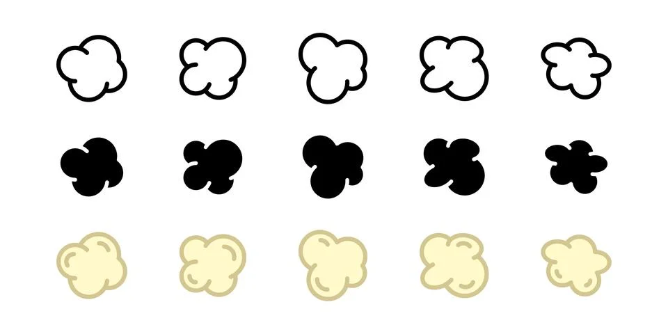 Popcorn icon set. Pop corn cooked seeds separated vector illustration colle.. Stock Illustration