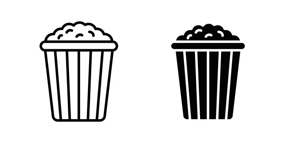 Popcorn icon solid, line, and editable vector set. Stock Illustration