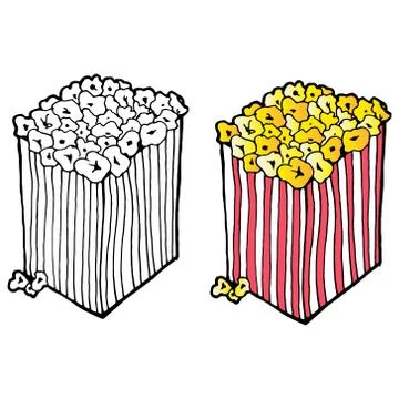 Popcorn icon. Vector illustration of popcorn in cardboard box. Hand drawn pop Stock Illustration