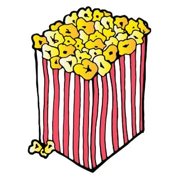 Popcorn icon. Vector illustration of popcorn in cardboard box. Hand drawn pop Stock Illustration