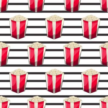 Popcorn is isolated in a strip wrapper box for your produce, an appetizer bucket Stock Illustration