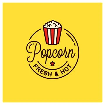 Popcorn logo. Round linear logo of popcorn bucket Stock Illustration