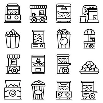 Popcorn maker machine icons set, outline style Ilustración de archivo