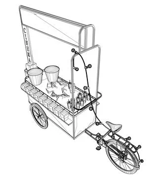 Popcorn maker vector illustration. Vintage kiosk in amusement park. Street food. Stock Illustration